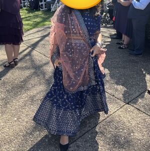 Navy Blue and Peach Lehenga